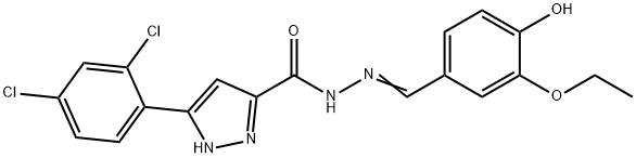 3-(2,4-dichlorophenyl)-N'-[(E)-(3-ethoxy-4-hydroxyphenyl)methylidene]-1H-pyrazole-5-carbohydrazide 结构式