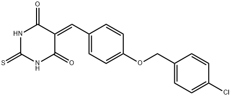 5-{4-[(4-chlorobenzyl)oxy]benzylidene}-2-thioxodihydropyrimidine-4,6(1H,5H)-dione 结构式