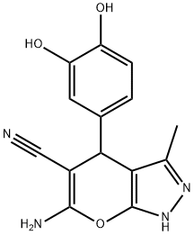 6-amino-4-(3,4-dihydroxyphenyl)-3-methyl-1,4-dihydropyrano[2,3-c]pyrazole-5-carbonitrile 结构式