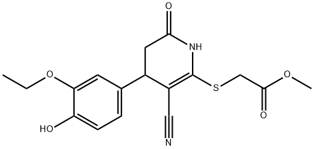 methyl {[3-cyano-4-(3-ethoxy-4-hydroxyphenyl)-6-oxo-1,4,5,6-tetrahydropyridin-2-yl]sulfanyl}acetate 结构式