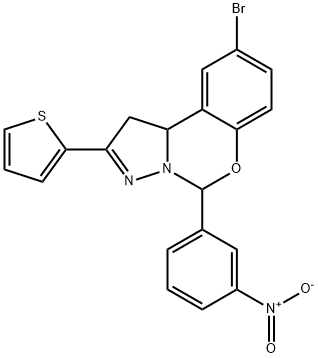 9-bromo-5-(3-nitrophenyl)-2-(thiophen-2-yl)-1,10b-dihydropyrazolo[1,5-c][1,3]benzoxazine 结构式