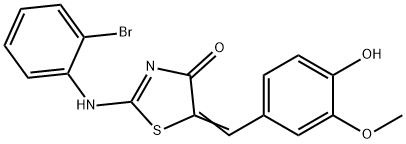 2-[(2-bromophenyl)imino]-5-(4-hydroxy-3-methoxybenzylidene)-1,3-thiazolidin-4-one 结构式