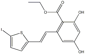 2,4-Dihydroxy-6-[2-(5-iodo-thiophen-2-yl)-vinyl]-benzoic acid ethyl ester 结构式