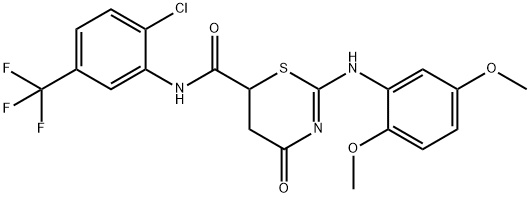 N-[2-chloro-5-(trifluoromethyl)phenyl]-2-[(2,5-dimethoxyphenyl)amino]-4-oxo-5,6-dihydro-4H-1,3-thiazine-6-carboxamide 结构式