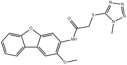 N-(2-methoxydibenzo[b,d]furan-3-yl)-2-[(1-methyl-1H-tetrazol-5-yl)sulfanyl]acetamide 结构式