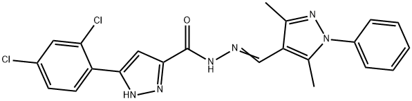 3-(2,4-dichlorophenyl)-N'-[(E)-(3,5-dimethyl-1-phenyl-1H-pyrazol-4-yl)methylidene]-1H-pyrazole-5-carbohydrazide 结构式