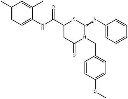 (2Z)-N-(2,4-dimethylphenyl)-3-(4-methoxybenzyl)-4-oxo-2-(phenylimino)-1,3-thiazinane-6-carboxamide 结构式