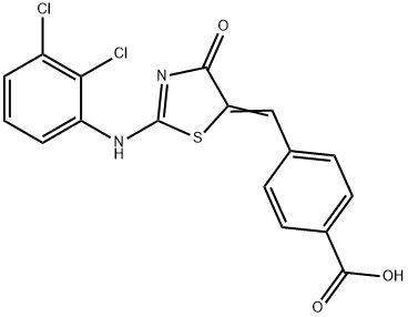 4-[(E)-{(2E)-2-[(2,3-dichlorophenyl)imino]-4-oxo-1,3-thiazolidin-5-ylidene}methyl]benzoic acid 结构式