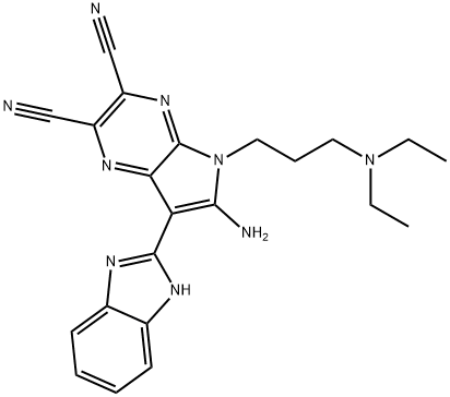 6-氨基-7-(1H-苯并[D]咪唑-2-基)-5-(3-(二乙基氨基)丙基)-5H-吡咯并[2,3-B]吡嗪-2,3-二甲腈 结构式