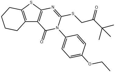 2-[(3,3-dimethyl-2-oxobutyl)sulfanyl]-3-(4-ethoxyphenyl)-5,6,7,8-tetrahydro[1]benzothieno[2,3-d]pyrimidin-4(3H)-one 结构式