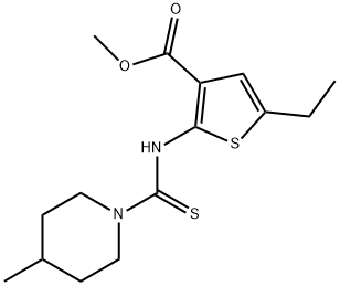 methyl 5-ethyl-2-(4-methylpiperidine-1-carbothioamido)thiophene-3-carboxylate 结构式