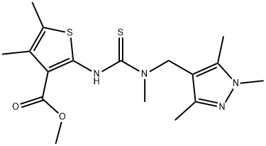 methyl 4,5-dimethyl-2-(3-methyl-3-((1,3,5-trimethyl-1H-pyrazol-4-yl)methyl)thioureido)thiophene-3-carboxylate 结构式