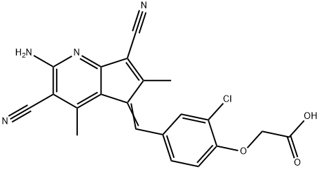 {4-[(Z)-(2-amino-3,7-dicyano-4,6-dimethyl-5H-cyclopenta[b]pyridin-5-ylidene)methyl]-2-chlorophenoxy}acetic acid 结构式