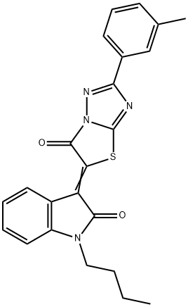 (3Z)-1-butyl-3-[2-(3-methylphenyl)-6-oxo[1,3]thiazolo[3,2-b][1,2,4]triazol-5(6H)-ylidene]-1,3-dihydro-2H-indol-2-one 结构式