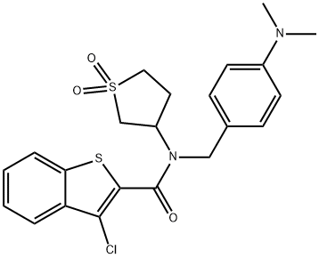 3-chloro-N-[4-(dimethylamino)benzyl]-N-(1,1-dioxidotetrahydrothiophen-3-yl)-1-benzothiophene-2-carboxamide 结构式