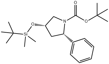 1-Pyrrolidinecarboxylic acid,  4-[[(1,1-dimethylethyl)dimethylsilyl]oxy]-2-phenyl-, 1,1-dimethylethyl  ester, (2S,4S)- 结构式