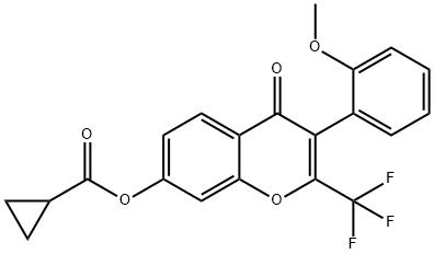 3-(2-methoxyphenyl)-4-oxo-2-(trifluoromethyl)-4H-chromen-7-yl cyclopropanecarboxylate 结构式