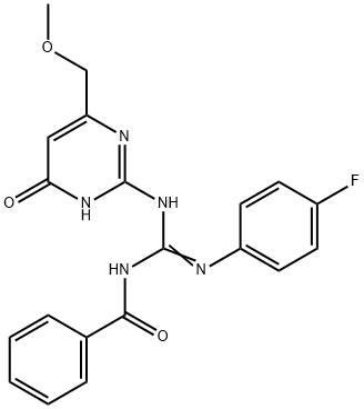 N-[(Z)-[(4-fluorophenyl)amino]{[6-(methoxymethyl)-4-oxo-1,4-dihydropyrimidin-2-yl]amino}methylidene]benzamide 结构式