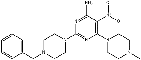 2-(4-benzyl-1-piperazinyl)-6-(4-methyl-1-piperazinyl)-5-nitro-4-pyrimidinylamine 结构式