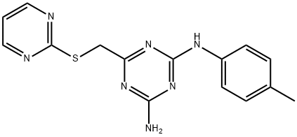 N-(4-methylphenyl)-6-[(pyrimidin-2-ylsulfanyl)methyl]-1,3,5-triazine-2,4-diamine 结构式