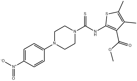 methyl 4,5-dimethyl-2-(4-(4-nitrophenyl)piperazine-1-carbothioamido)thiophene-3-carboxylate 结构式