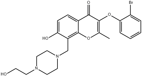 3-(2-bromophenoxy)-7-hydroxy-8-{[4-(2-hydroxyethyl)piperazin-1-yl]methyl}-2-methyl-4H-chromen-4-one 结构式