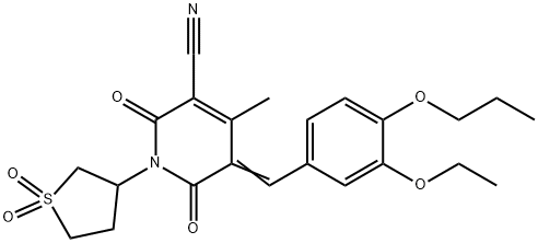 1-(1,1-dioxidotetrahydro-3-thienyl)-5-(3-ethoxy-4-propoxybenzylidene)-4-methyl-2,6-dioxo-1,2,5,6-tetrahydro-3-pyridinecarbonitrile 结构式