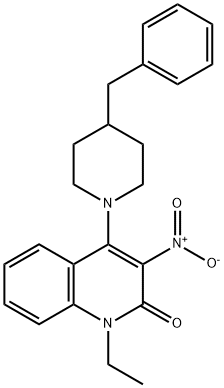 4-(4-benzyl-1-piperidinyl)-1-ethyl-3-nitro-2(1H)-quinolinone 结构式