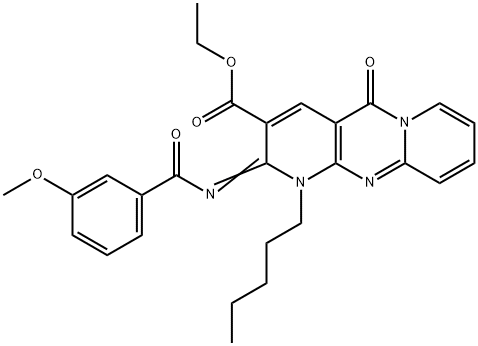 ethyl 2-[(3-methoxybenzoyl)imino]-5-oxo-1-pentyl-1,5-dihydro-2H-dipyrido[1,2-a:2,3-d]pyrimidine-3-carboxylate 结构式