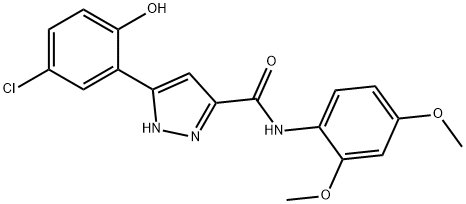 3-(5-chloro-2-hydroxyphenyl)-N-(2,4-dimethoxyphenyl)-1H-pyrazole-5-carboxamide 结构式