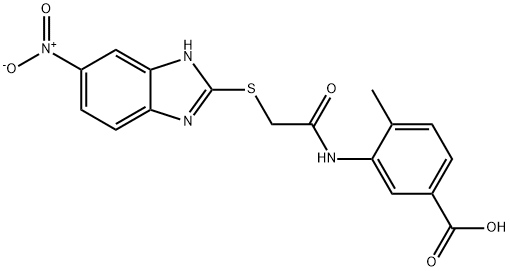 4-methyl-3-({[(5-nitro-1H-benzimidazol-2-yl)sulfanyl]acetyl}amino)benzoic acid 结构式