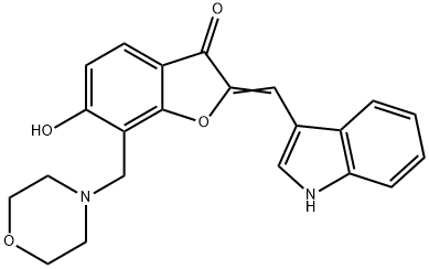 (2Z)-6-hydroxy-2-(1H-indol-3-ylmethylidene)-7-(morpholin-4-ylmethyl)-1-benzofuran-3(2H)-one 结构式