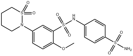 N-[4-(aminosulfonyl)phenyl]-5-(1,1-dioxido-1,2-thiazinan-2-yl)-2-methoxybenzenesulfonamide 结构式