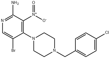 5-Bromo-4-(4-(4-chlorobenzyl)piperazin-1-yl)-3-nitropyridin-2-amine 结构式