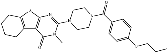 3-methyl-2-{4-[(4-propoxyphenyl)carbonyl]piperazin-1-yl}-5,6,7,8-tetrahydro[1]benzothieno[2,3-d]pyrimidin-4(3H)-one 结构式