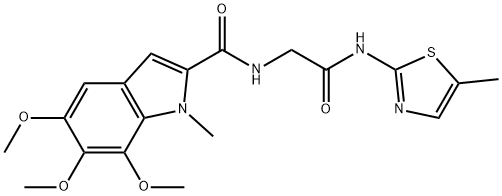 5,6,7-trimethoxy-1-methyl-N-{2-[(5-methyl-1,3-thiazol-2-yl)amino]-2-oxoethyl}-1H-indole-2-carboxamide 结构式