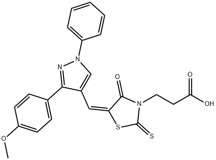 3-[(5E)-5-{[3-(4-methoxyphenyl)-1-phenyl-1H-pyrazol-4-yl]methylidene}-4-oxo-2-thioxo-1,3-thiazolidin-3-yl]propanoic acid 结构式