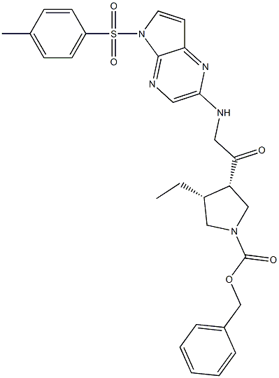 cis-benzyl 3-ethyl-4-(2-(5-tosyl-5H-pyrrolo[2,3-b]pyrazin-2-ylamino)acetyl)pyrrolidine-1-carboxylate 结构式