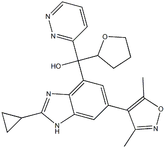 (2-cyclopropyl-6-(3,5-dimethylisoxazol-4-yl)-1H-benzo[d]imidazol-4-yl)(pyridazin-3-yl)(tetrahydrofuran-2-yl)methanol 结构式