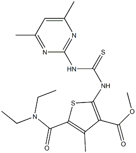 methyl 5-(diethylcarbamoyl)-2-(3-(4,6-dimethylpyrimidin-2-yl)thioureido)-4-methylthiophene-3-carboxylate 结构式