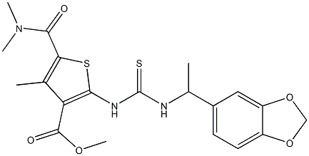 methyl 2-(3-(1-(benzo[d][1,3]dioxol-5-yl)ethyl)thioureido)-5-(dimethylcarbamoyl)-4-methylthiophene-3-carboxylate 结构式