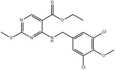 4-((3,5-二氯-4-甲氧基苄基)氨基)-2-(甲硫基)嘧啶-5-羧酸乙酯 结构式