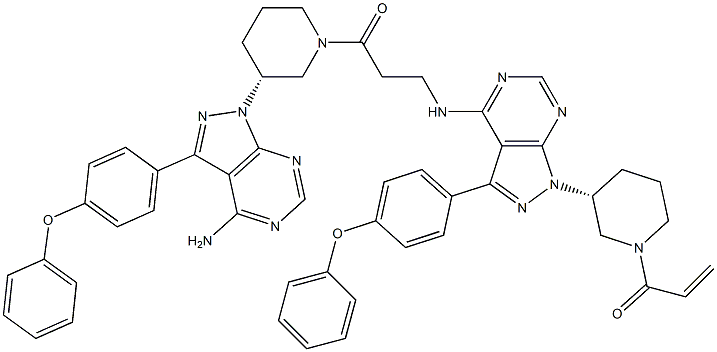 1-((R)-3-(4-((3-((R)-3-(4-amino-3-(4-phenoxyphenyl)-1H-pyrazolo[3,4-d]pyrimidin-1-yl)piperidin-1-yl)-3-oxopropyl)amino)-3-(4-phenoxyphenyl)-1H-pyrazolo[3,4-d]pyrimidin-1-yl)piperidin-1-yl)prop-2-en-1-one 结构式