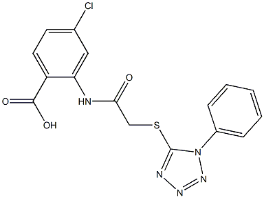 4-chloro-2-(2-((1-phenyl-1H-tetrazol-5-yl)thio)acetamido)benzoic acid 结构式