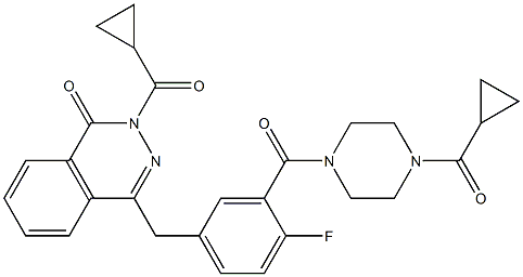 2-(cyclopropanecarbonyl)-4-(3-(4-(cyclopropanecarbonyl)piperazine-1-carbonyl)-4-fluorobenzyl)phthalazin-1(2H)-one 结构式