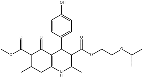 3-(2-isopropoxyethyl) 6-methyl 4-(4-hydroxyphenyl)-2,7-dimethyl-5-oxo-1,4,5,6,7,8-hexahydroquinoline-3,6-dicarboxylate 结构式