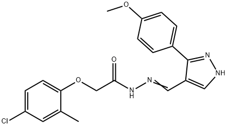 (E)-2-(4-chloro-2-methylphenoxy)-N'-((3-(4-methoxyphenyl)-1H-pyrazol-4-yl)methylene)acetohydrazide 结构式