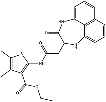 ethyl 4,5-dimethyl-2-{[(3-oxo-1,2,3,4-tetrahydronaphtho[1,8-ef][1,4]diazepin-2-yl)acetyl]amino}-3-thiophenecarboxylate 结构式