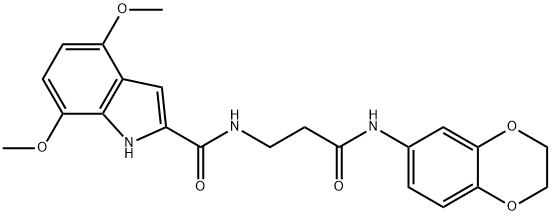 N-[3-(2,3-dihydro-1,4-benzodioxin-6-ylamino)-3-oxopropyl]-4,7-dimethoxy-1H-indole-2-carboxamide 结构式