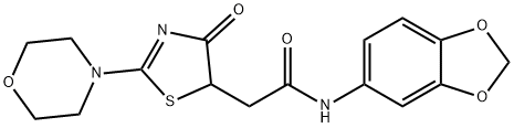 N-(1,3-benzodioxol-5-yl)-2-[2-(morpholin-4-yl)-4-oxo-4,5-dihydro-1,3-thiazol-5-yl]acetamide 结构式